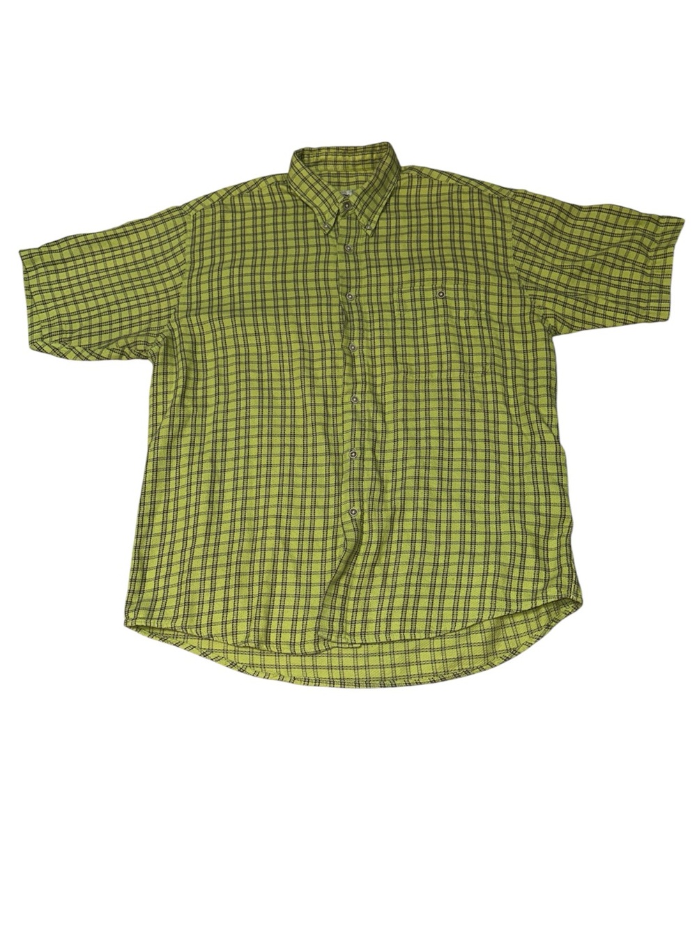 Vintage Eighteen 77 Lime Green Plaid Short Sleeve Button Up